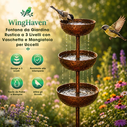 WingHaven™ – Bagnetto per Uccelli e Stazione di Alimentazione con Fontana